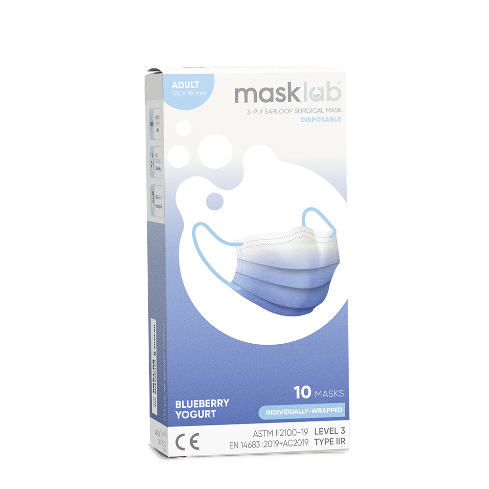 masklab™ Blueberry Yogurt Adult 3-ply Surgical Mask 2.0 (Box of 10, Individually-wrapped)